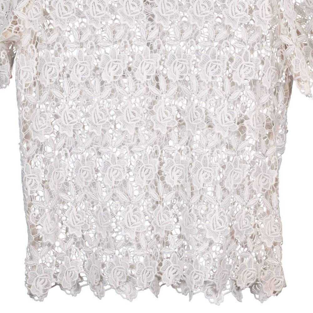 Haute Monde Floral Blouse XL Womens White Lace Short Sleeve Sheer Career Casual - Picture 3 of 6